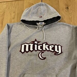 Vintage Disney Mickey Disneyland Fantasia Embroidered Y2K Hoodie Gray Unisex XL*